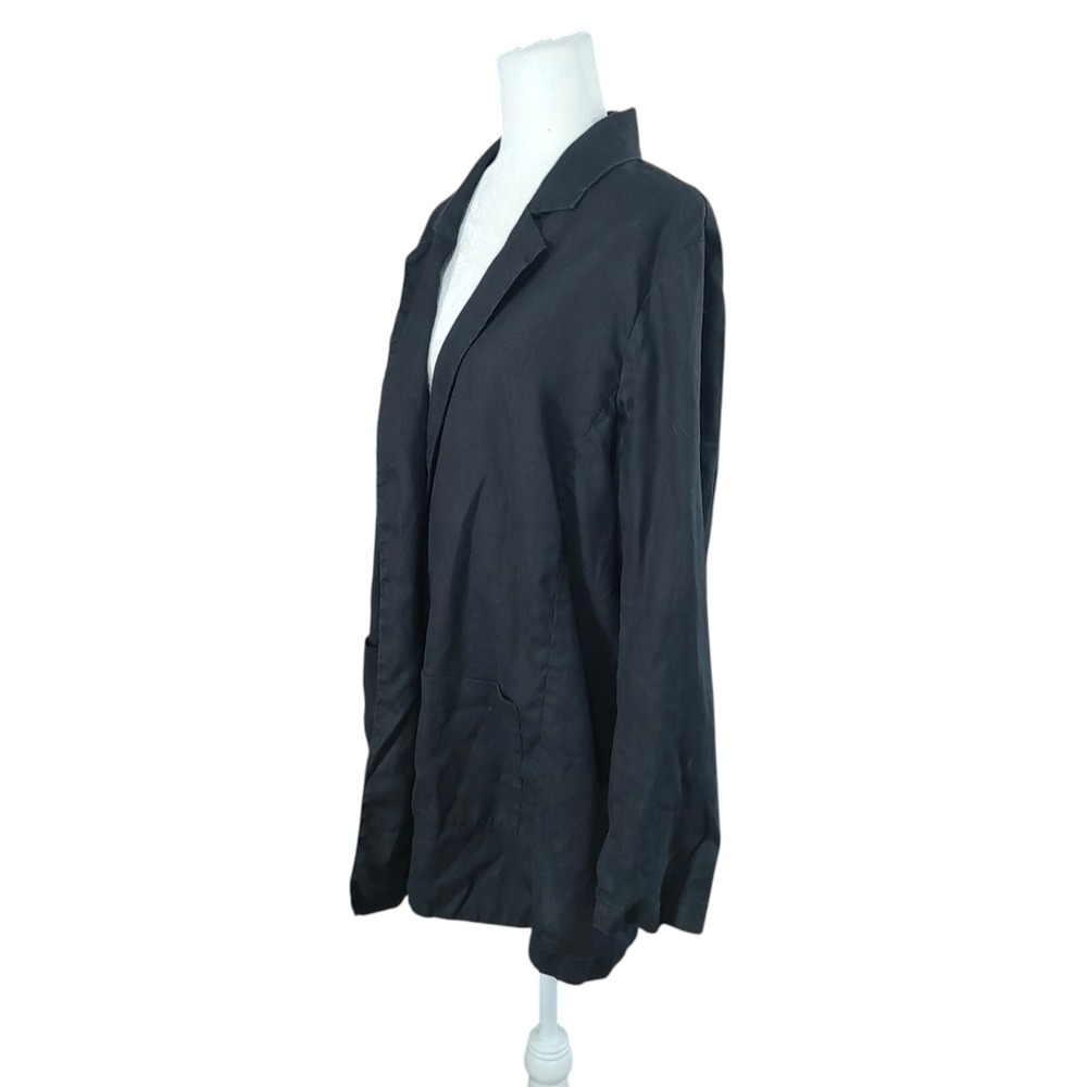Eileen Fisher Black 100% Organic Linen Open Front Blazer Jacket Lagenlook XL - Picture 8 of 11